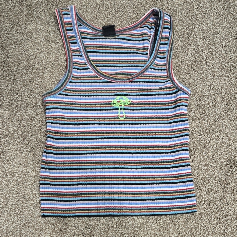Urban Outfitters Striped Tank Top with Neon Green Detail Size Small